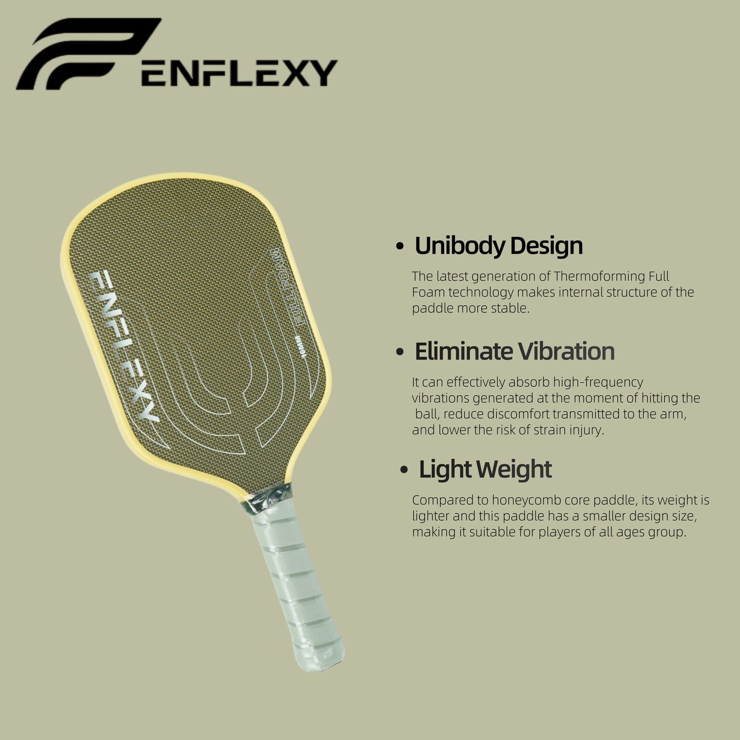 ENFLEXY Full foam pickleball paddle with golden titanium surface