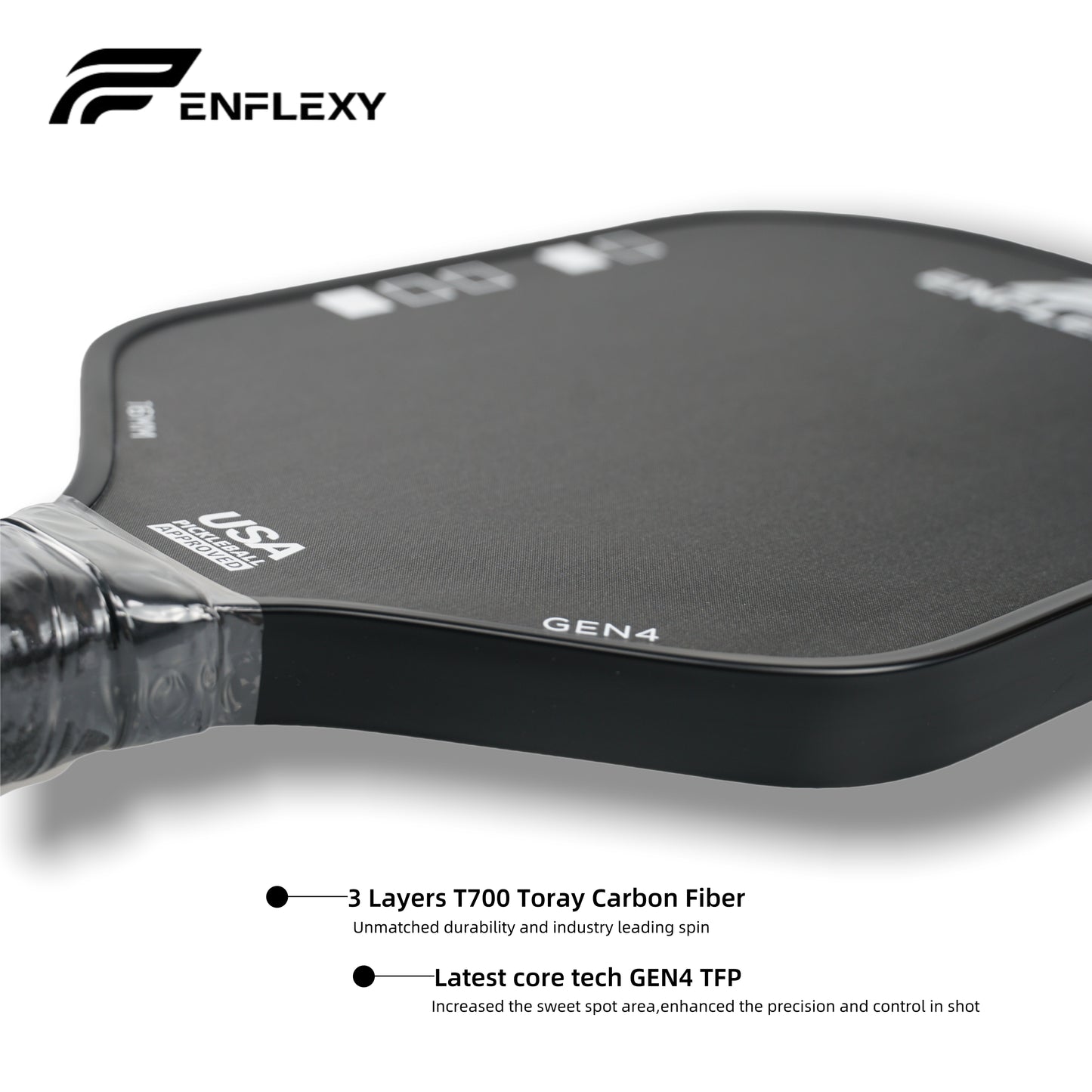 ENFLEXY Honeycomb TFP core & 4 layers Toray T700 carbon fiber pickleball paddle