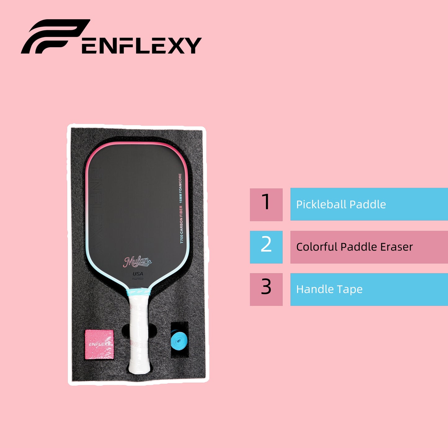 ENFLEXY Mulan True foam core pickleball paddle with Toray T700 carbon fiber surface