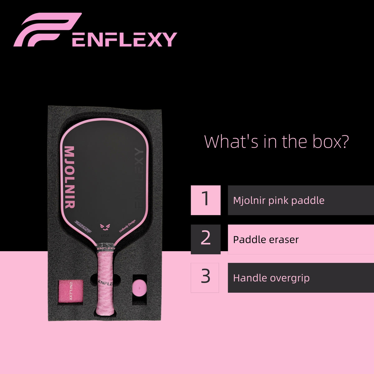 Pink ENFLEXY MJOLNIR BOOM CORE with Toray T700 carbon fiber surface pickleball paddle