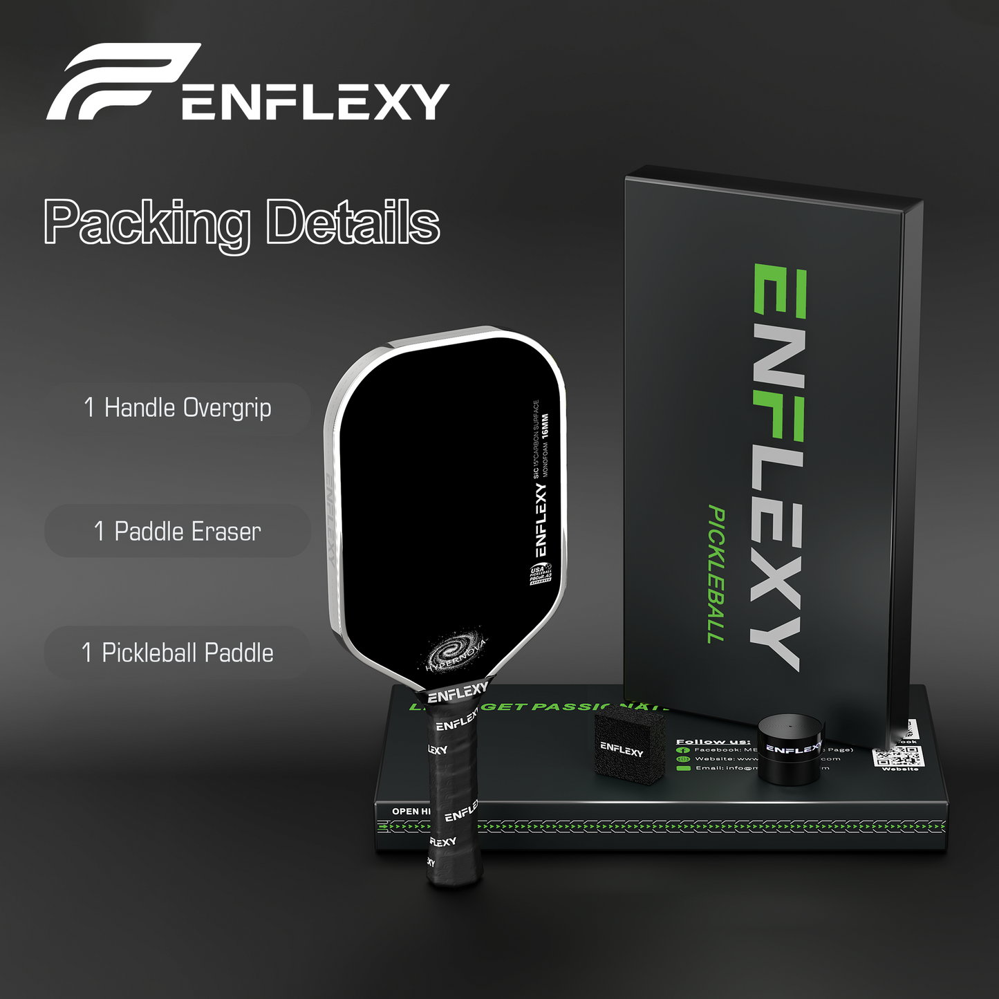 2026 ENFLEXY new Monofoam core Hypernova pickleball paddle with 15° SIC carbon surface