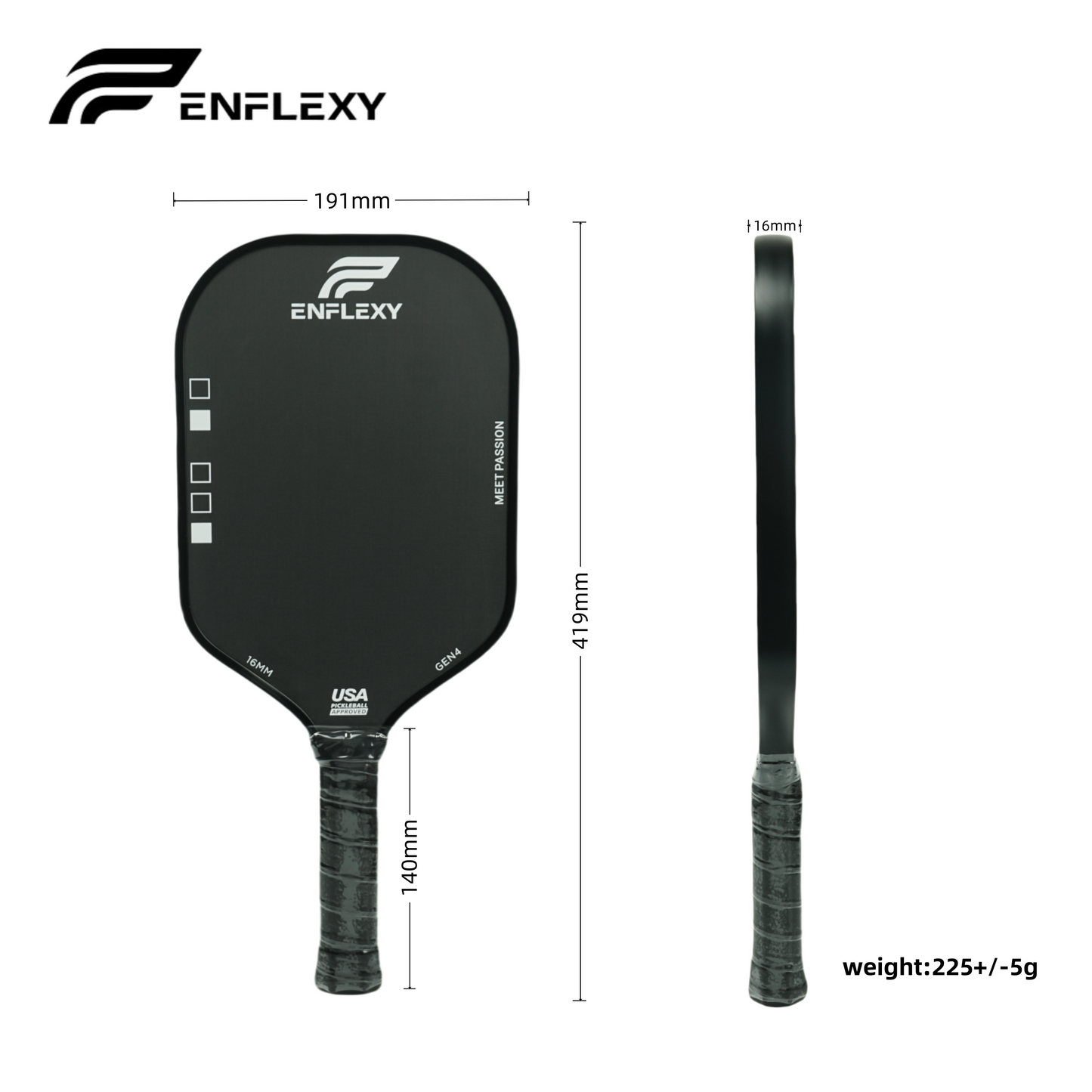 ENFLEXY Honeycomb TFP core & 4 layers Toray T700 carbon fiber pickleball paddle