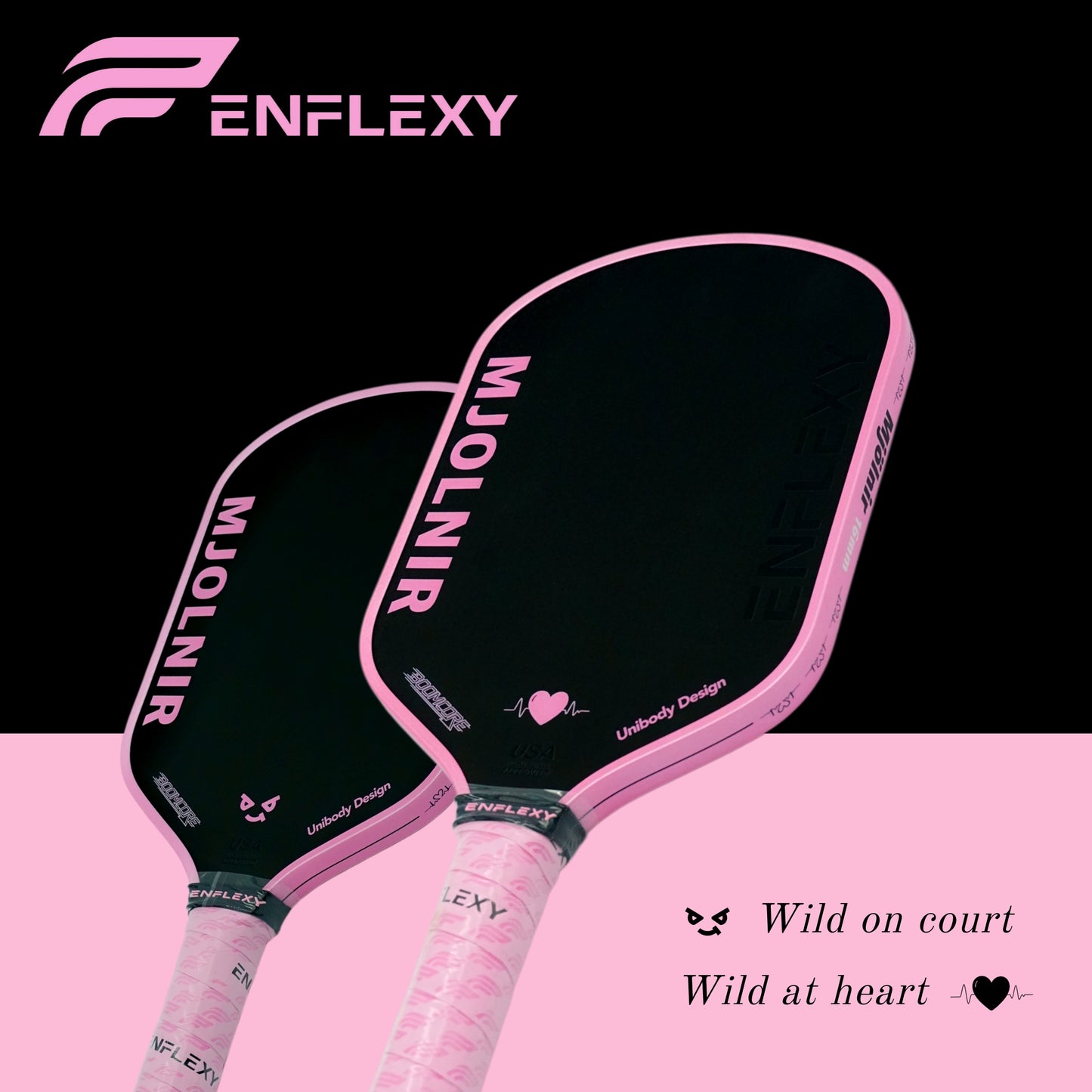 Pink ENFLEXY MJOLNIR BOOM CORE with Toray T700 carbon fiber surface pickleball paddle