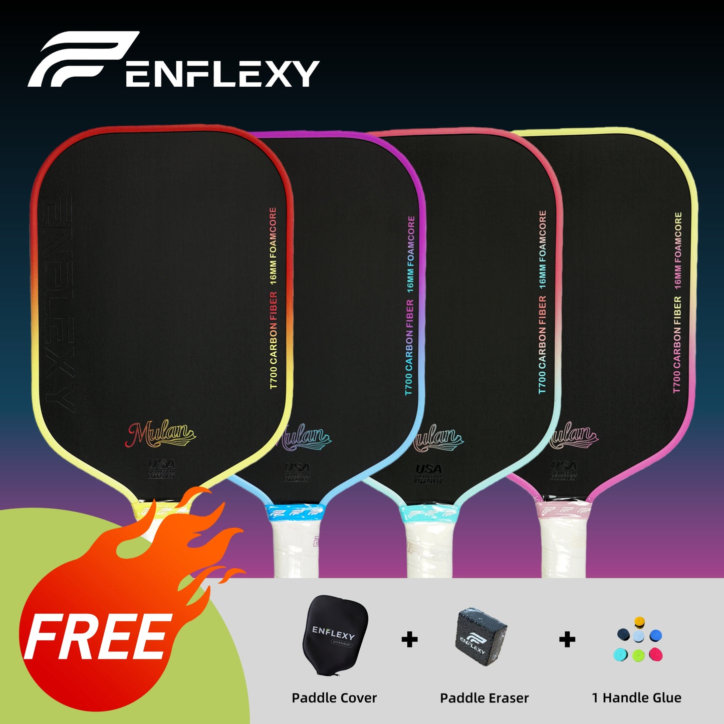 ENFLEXY Mulan True foam core pickleball paddle with Toray T700 carbon fiber surface