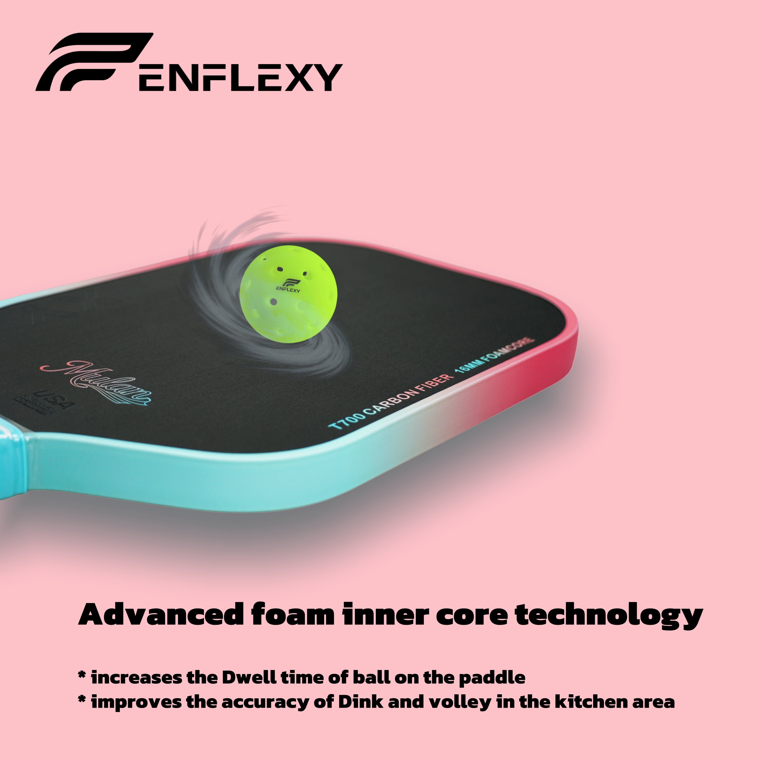 ENFLEXY Mulan True foam core pickleball paddle with Toray T700
