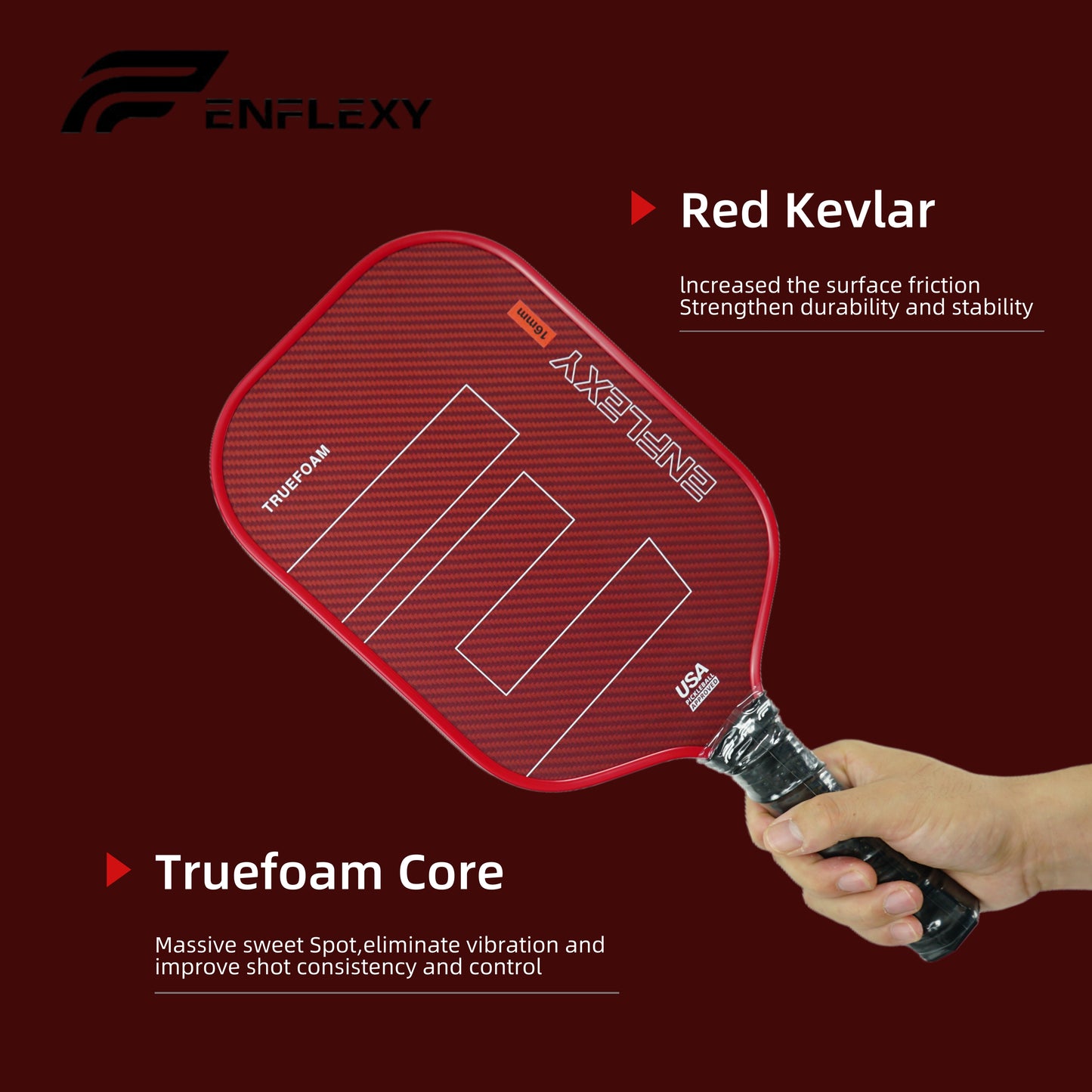 Enflexy Kevlar pickleball paddle with Trufoam core