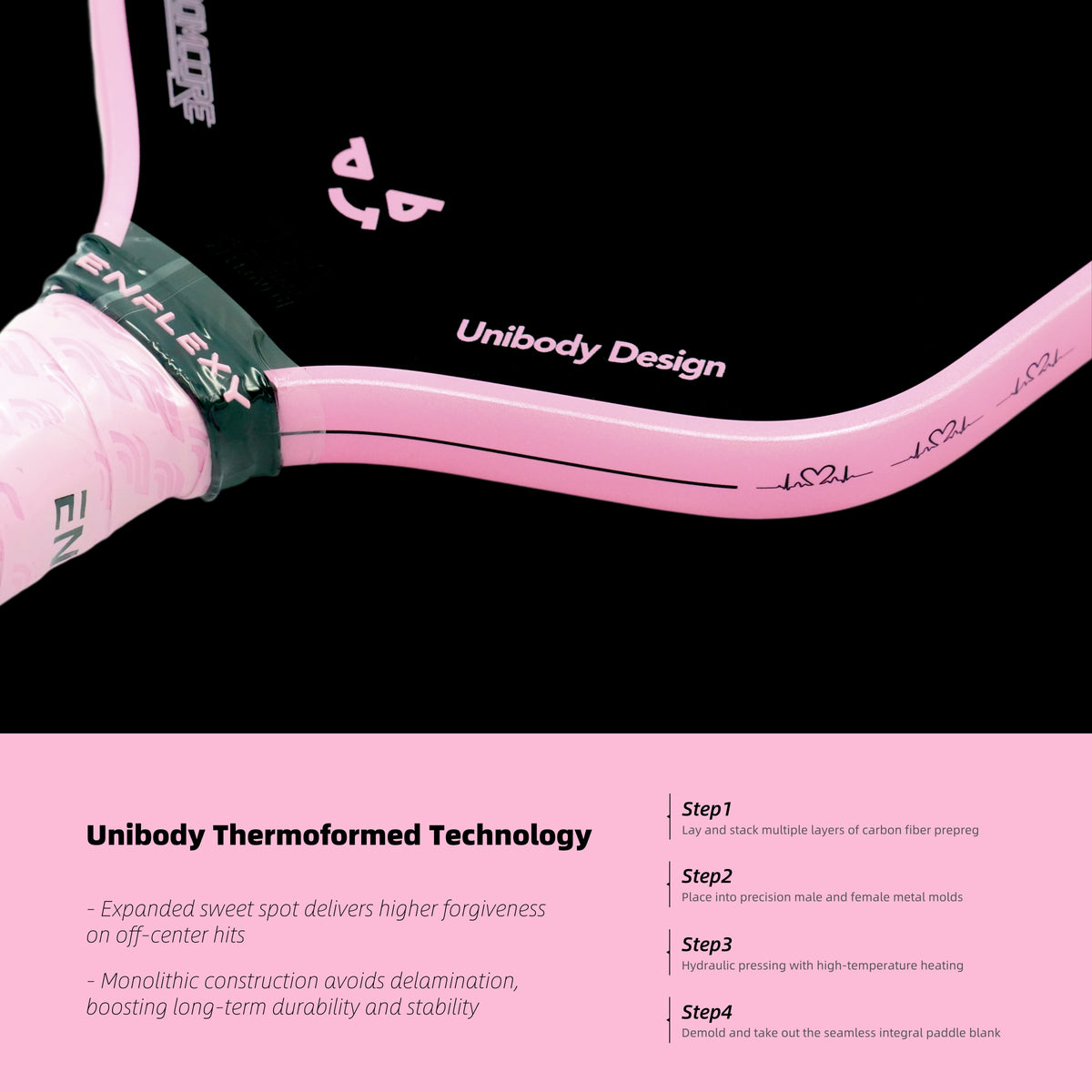 Pink ENFLEXY MJOLNIR BOOM CORE with Toray T700 carbon fiber surface pickleball paddle