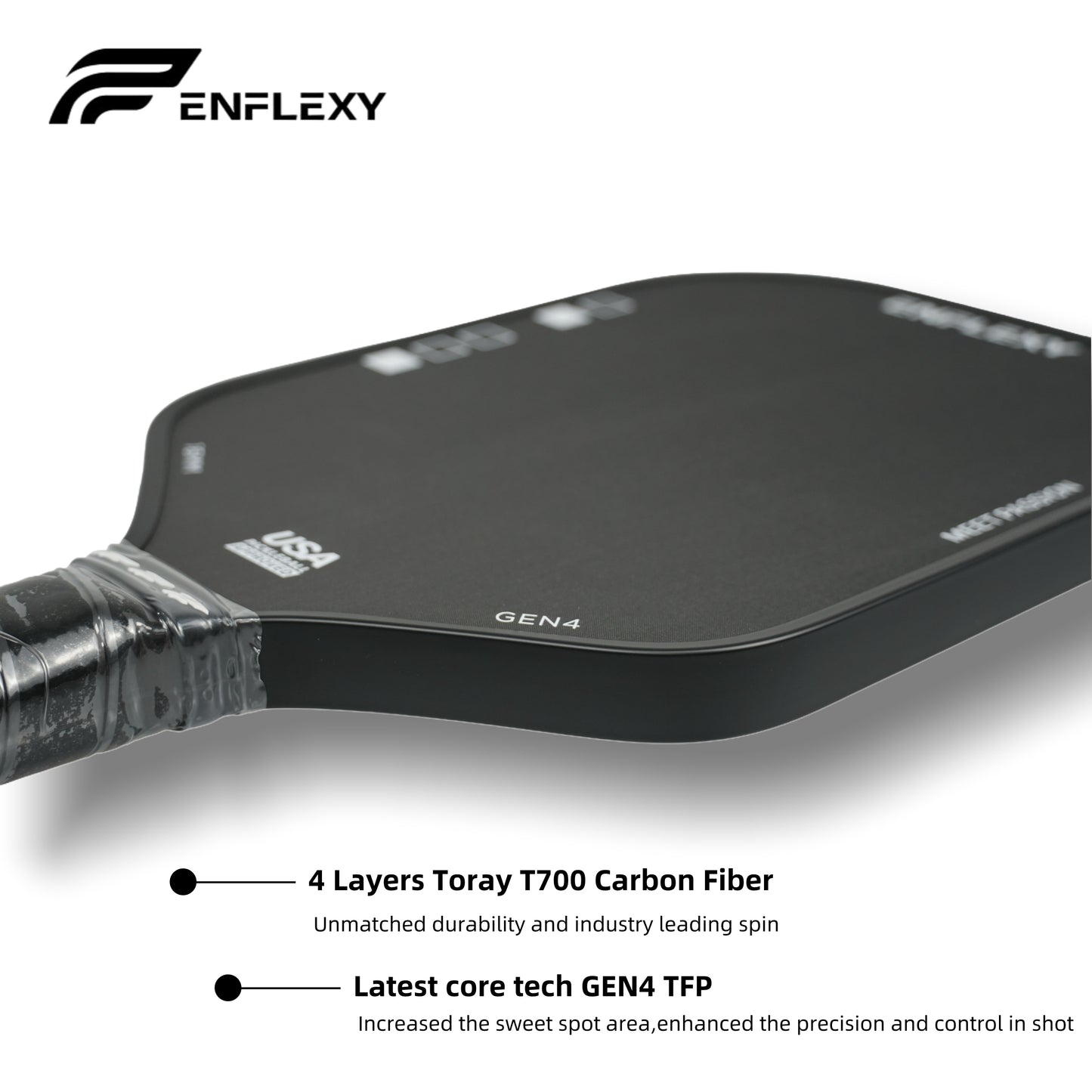 ENFLEXY Honeycomb TFP core & 4 layers Toray T700 carbon fiber pickleball paddle