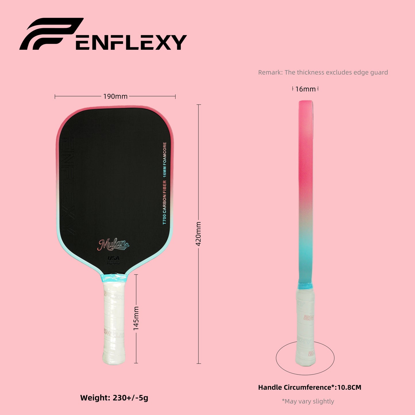 ENFLEXY Mulan True foam core pickleball paddle with Toray T700 carbon fiber surface