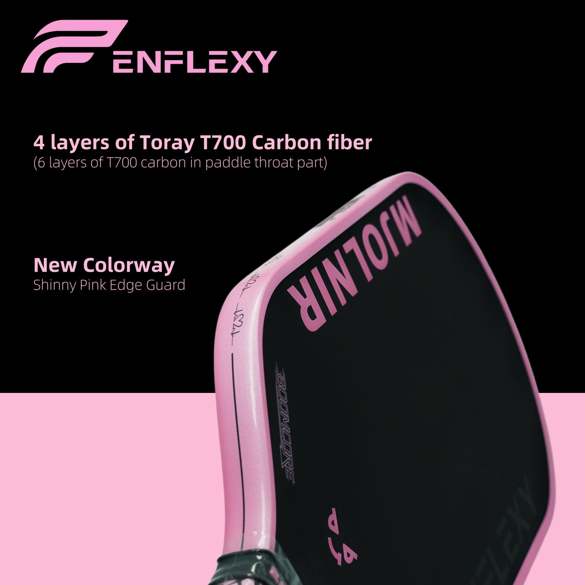 Pink ENFLEXY MJOLNIR BOOM CORE with Toray T700 carbon fiber surface pickleball paddle