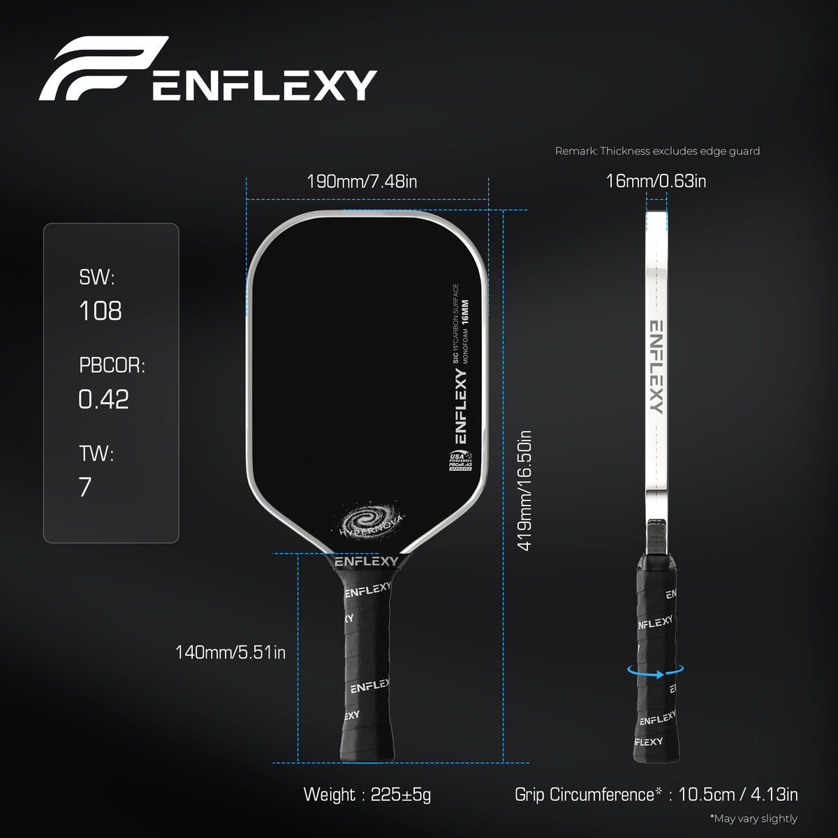 2026 ENFLEXY new Monofoam core Hypernova pickleball paddle with 15° SIC carbon surface