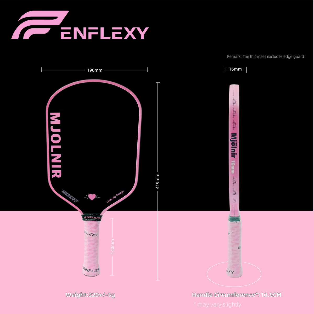 Pink ENFLEXY MJOLNIR BOOM CORE with Toray T700 carbon fiber surface pickleball paddle